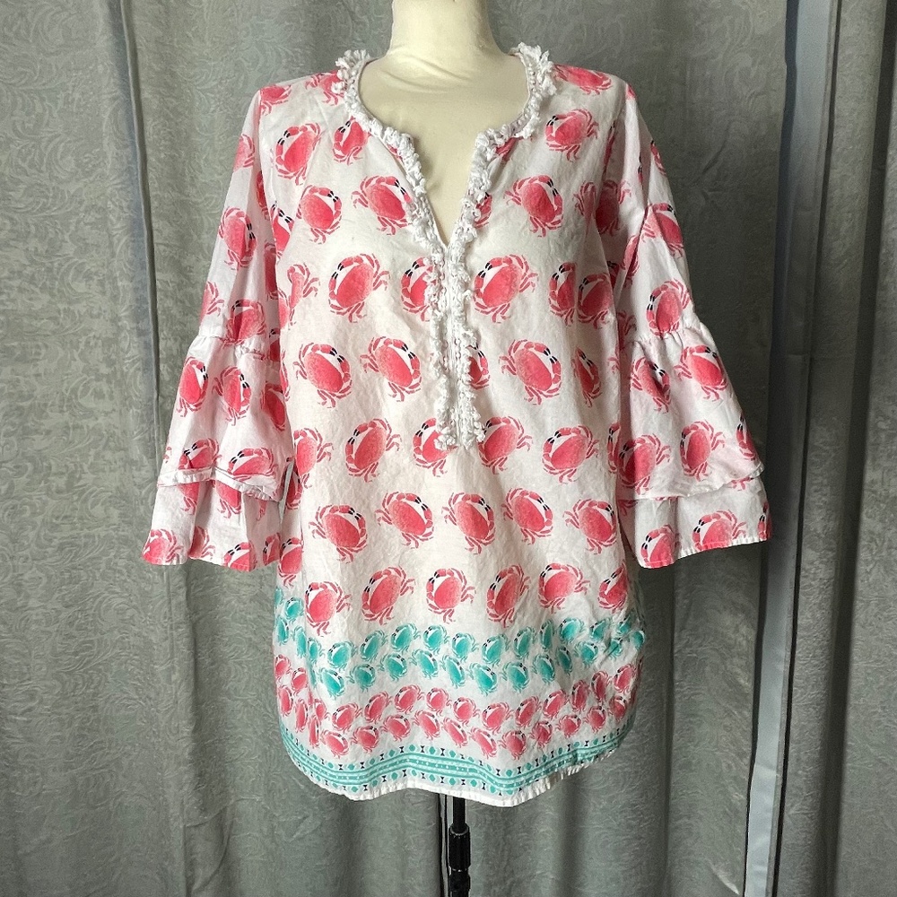 Women’s 1X Crown & Ivy Curvy ,Pink/Green/White Tunic Top - Picture 1 of 11